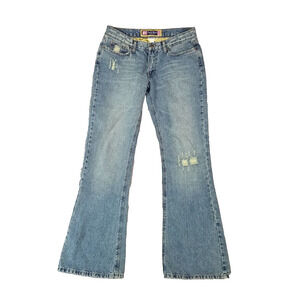 Duck Head jeans womens 32x32 low rise flared blue denim pants factory distressed
